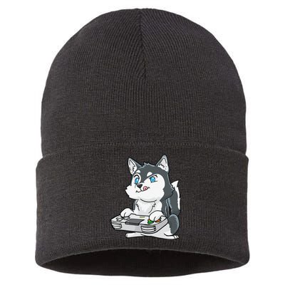 Siberian Husky Gaming Kawaii Gift for Gamers and Dog Lovers Sustainable Knit Beanie