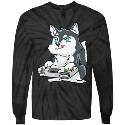 Siberian Husky Gaming Kawaii Gift for Gamers and Dog Lovers Tie-Dye Long Sleeve Shirt