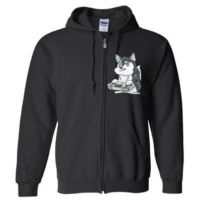 Siberian Husky Gaming Kawaii Gift for Gamers and Dog Lovers Full Zip Hoodie