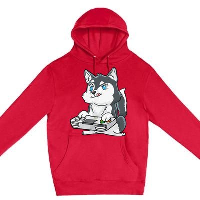 Siberian Husky Gaming Kawaii Gift for Gamers and Dog Lovers Premium Pullover Hoodie