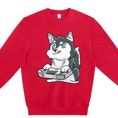 Siberian Husky Gaming Kawaii Gift for Gamers and Dog Lovers Premium Crewneck Sweatshirt