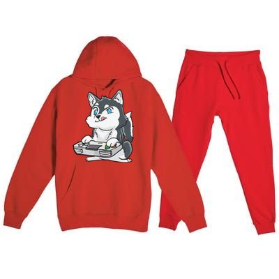 Siberian Husky Gaming Kawaii Gift for Gamers and Dog Lovers Premium Hooded Sweatsuit Set