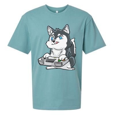 Siberian Husky Gaming Kawaii Gift for Gamers and Dog Lovers Sueded Cloud Jersey T-Shirt