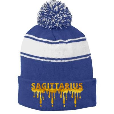 Sagittarius Horoscope Geometric Zodiac Birthday Astrology Cool Gift Stripe Pom Pom Beanie