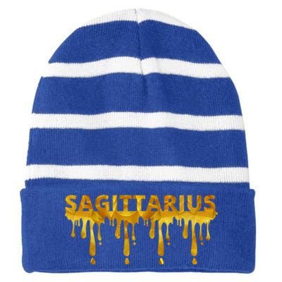 Sagittarius Horoscope Geometric Zodiac Birthday Astrology Cool Gift Striped Beanie with Solid Band