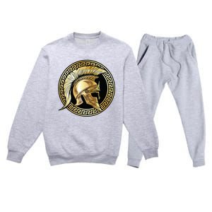 Spartan Helmet Gold Gladiator Sparta Greek Gym Workout Premium Crewneck Sweatsuit Set