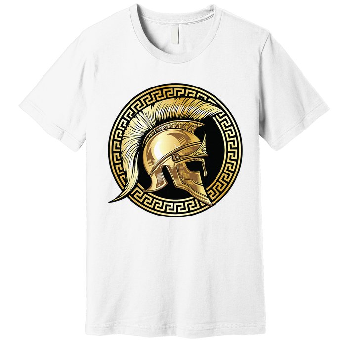 Spartan Helmet Gold Gladiator Sparta Greek Gym Workout Premium T-Shirt