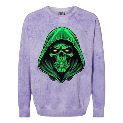 Scary Hooded Green Skull Head Creepy Halloween Costume Colorblast Crewneck Sweatshirt