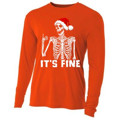 Skeleton Hand Gesture Thumb Up Christmas Hat Its Fine Funny Gift Cooling Performance Long Sleeve Crew