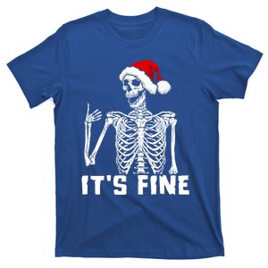 Skeleton Hand Gesture Thumb Up Christmas Hat Its Fine Funny Gift T-Shirt