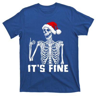 Skeleton Hand Gesture Thumb Up Christmas Hat Its Fine Funny Gift T-Shirt