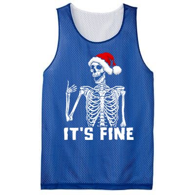 Skeleton Hand Gesture Thumb Up Christmas Hat Its Fine Funny Gift Mesh Reversible Basketball Jersey Tank