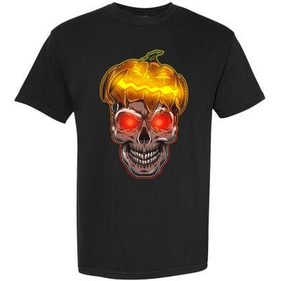 Spooky Halloween Glowing Pumpkin Skull Face Garment-Dyed Heavyweight T-Shirt