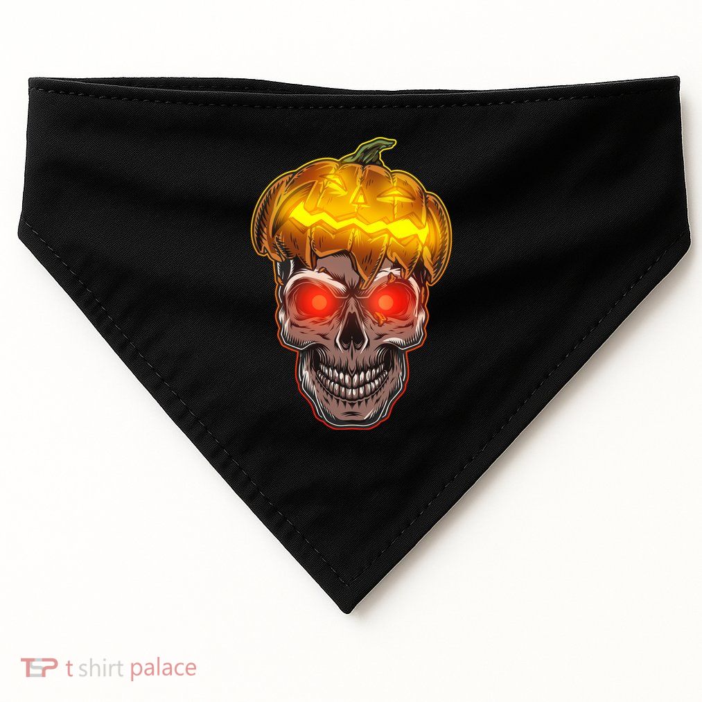 Spooky Halloween Glowing Pumpkin Skull Face USA-Made Doggie Bandana