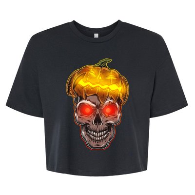 Spooky Halloween Glowing Pumpkin Skull Face Bella+Canvas Jersey Crop Tee