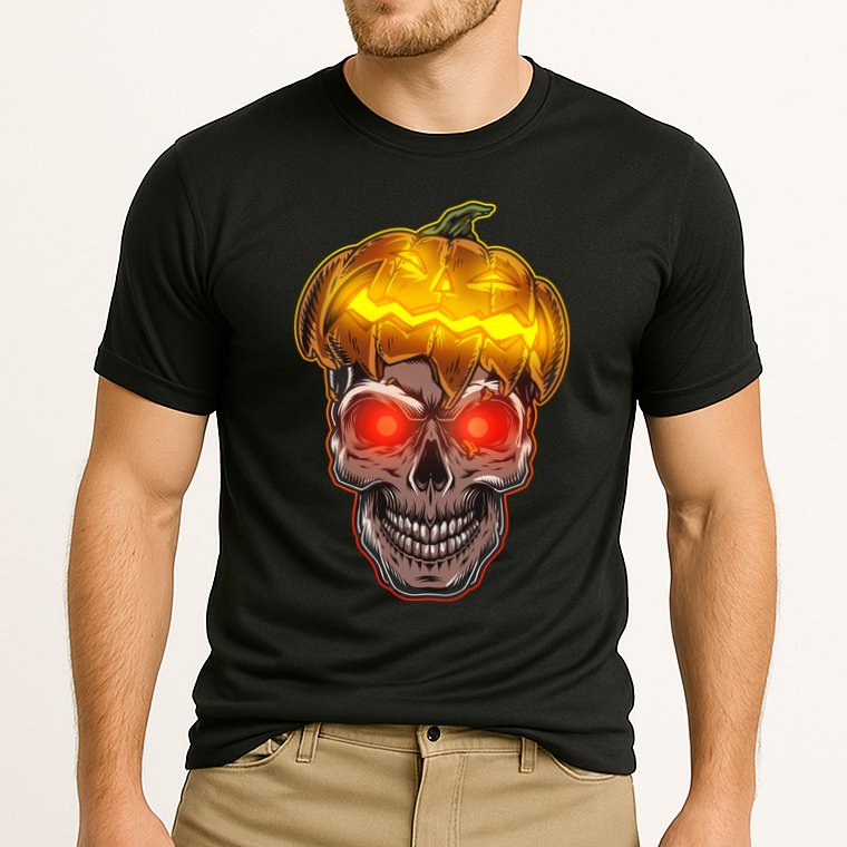 Spooky Halloween Glowing Pumpkin Skull Face Cooling Performance Crew T-Shirt