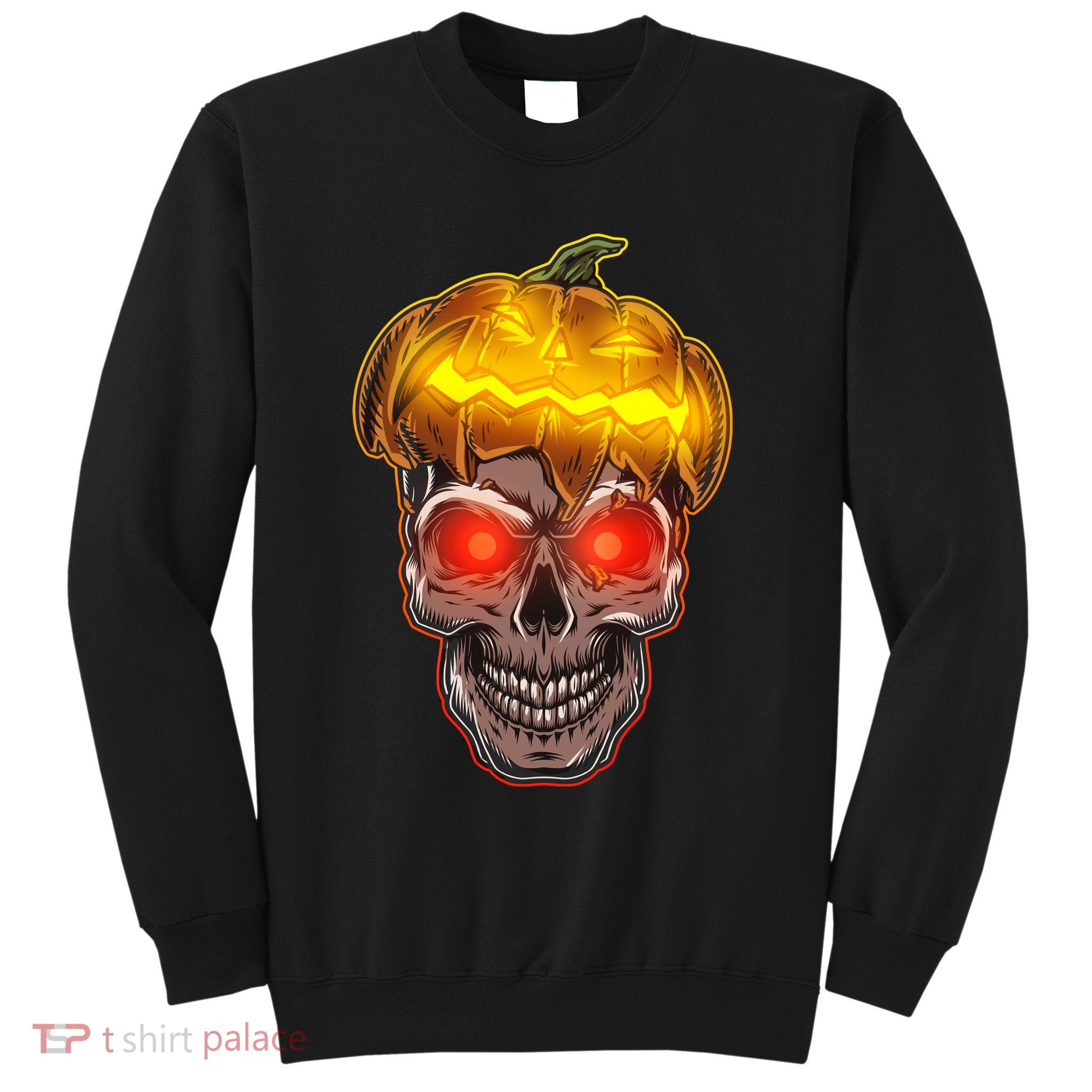 Spooky Halloween Glowing Pumpkin Skull Face Sweatshirt