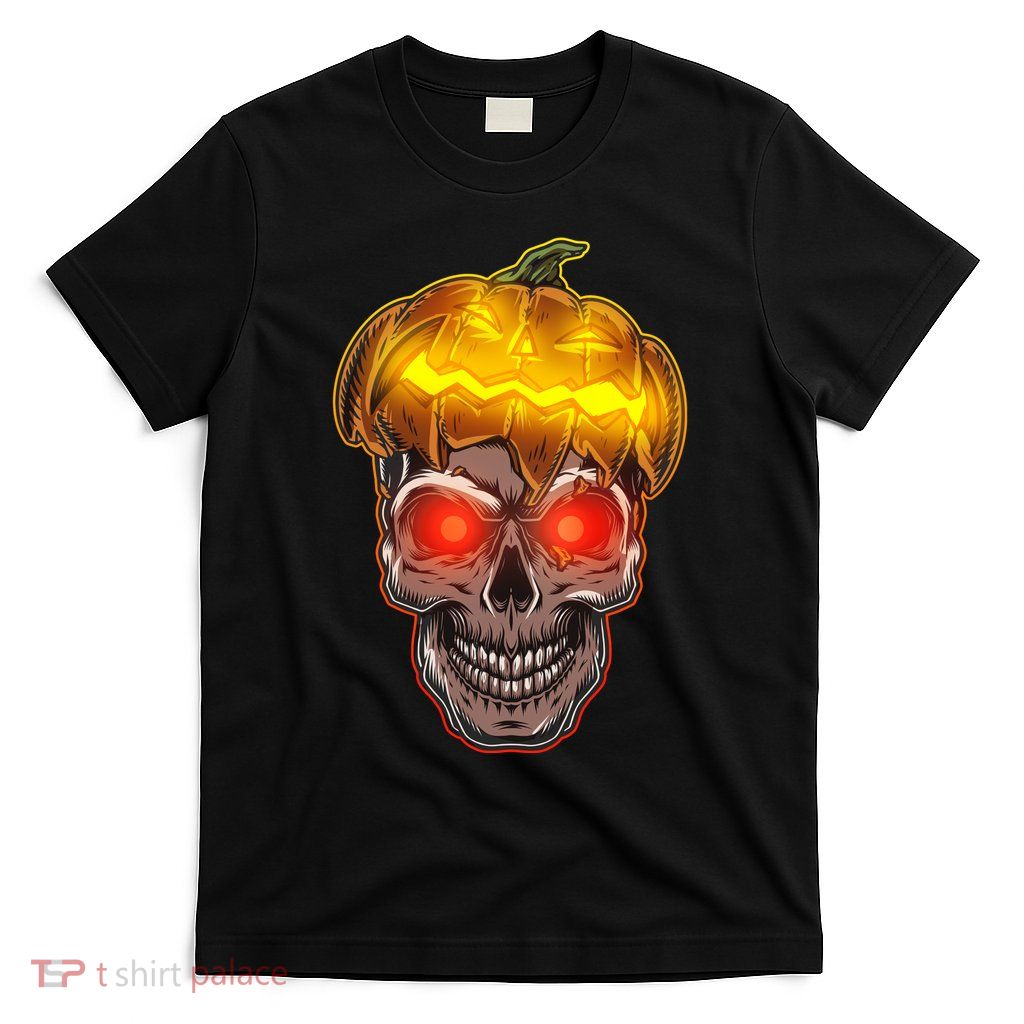 Spooky Halloween Glowing Pumpkin Skull Face T-Shirt