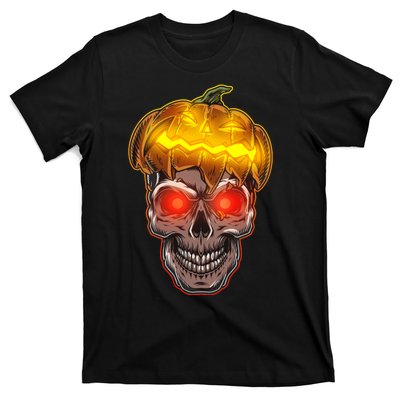 Spooky Halloween Glowing Pumpkin Skull Face T-Shirt