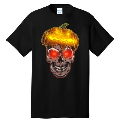 Spooky Halloween Glowing Pumpkin Skull Face Tall T-Shirt