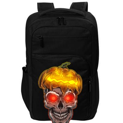 Spooky Halloween Glowing Pumpkin Skull Face Impact Tech Backpack