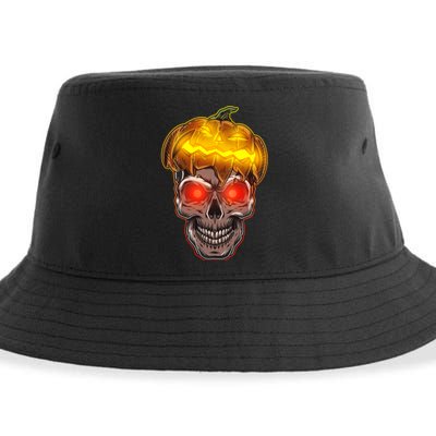 Spooky Halloween Glowing Pumpkin Skull Face Sustainable Bucket Hat