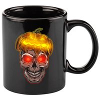 Spooky Halloween Glowing Pumpkin Skull Face 11oz C Handle Ceramic Mug