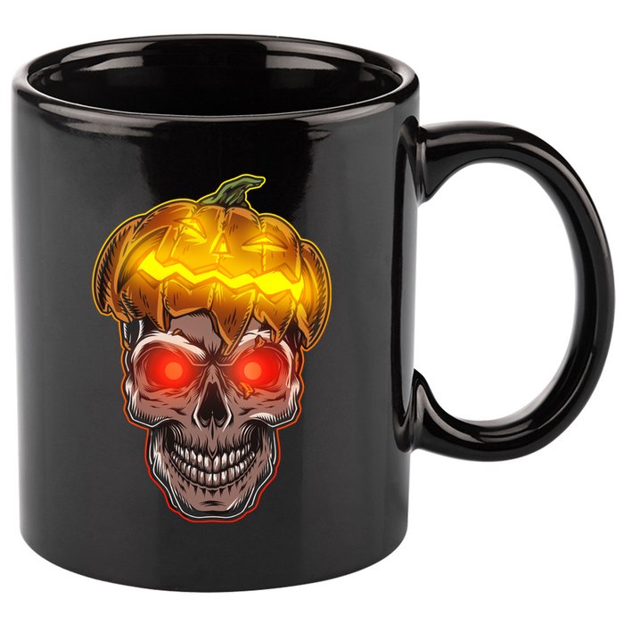 Spooky Halloween Glowing Pumpkin Skull Face 11oz C Handle Ceramic Mug