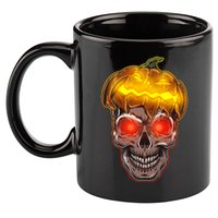 Spooky Halloween Glowing Pumpkin Skull Face 11oz C Handle Ceramic Mug