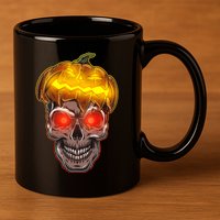 Spooky Halloween Glowing Pumpkin Skull Face 11oz C Handle Ceramic Mug