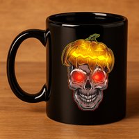 Spooky Halloween Glowing Pumpkin Skull Face 11oz C Handle Ceramic Mug