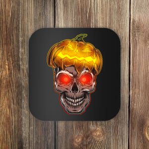 Spooky Halloween Glowing Pumpkin Skull Face Coaster