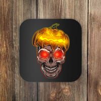 Spooky Halloween Glowing Pumpkin Skull Face Coaster