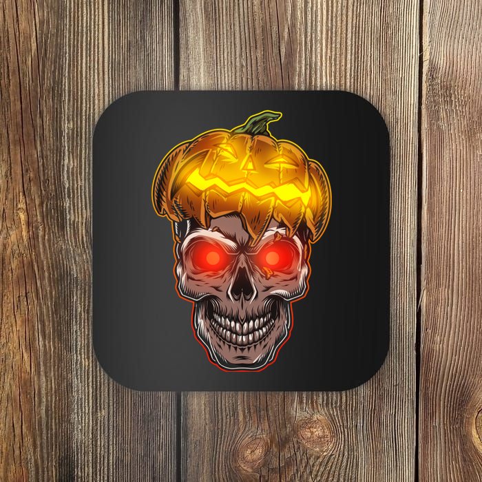 Spooky Halloween Glowing Pumpkin Skull Face Coaster