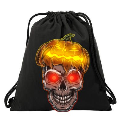 Spooky Halloween Glowing Pumpkin Skull Face Drawstring Bag