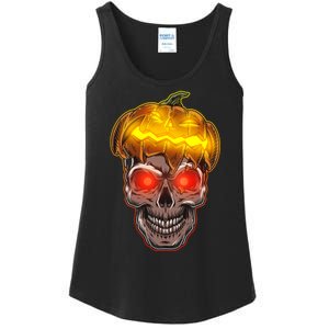 Spooky Halloween Glowing Pumpkin Skull Face Ladies Essential Tank