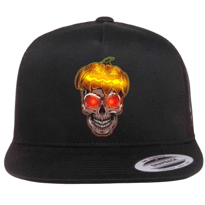 Spooky Halloween Glowing Pumpkin Skull Face Flatbill Hat