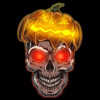 Spooky Halloween Glowing Pumpkin Skull Face Flatbill Hat
