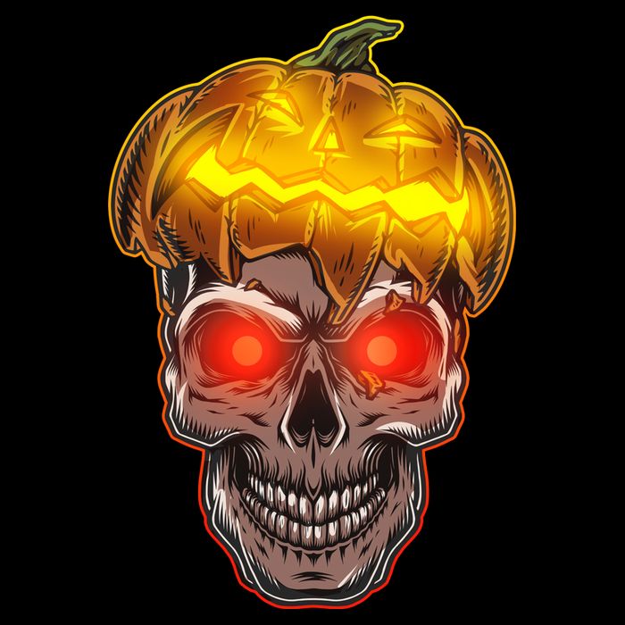 Spooky Halloween Glowing Pumpkin Skull Face Flatbill Hat