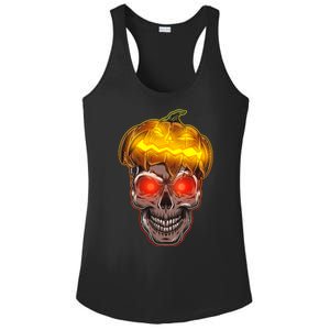 Spooky Halloween Glowing Pumpkin Skull Face Ladies PosiCharge Competitor Racerback Tank