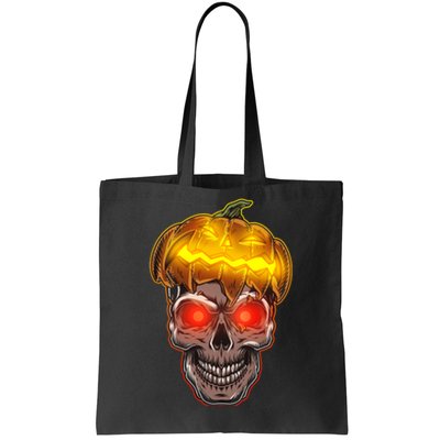 Spooky Halloween Glowing Pumpkin Skull Face Tote Bag