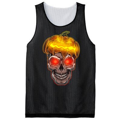 Spooky Halloween Glowing Pumpkin Skull Face Mesh Reversible Basketball Jersey Tank