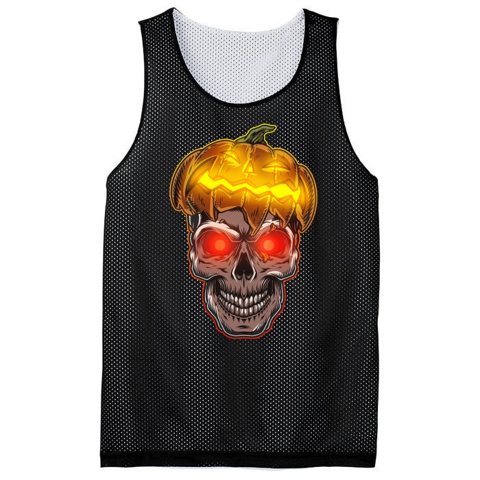 Spooky Halloween Glowing Pumpkin Skull Face Mesh Reversible Basketball Jersey Tank