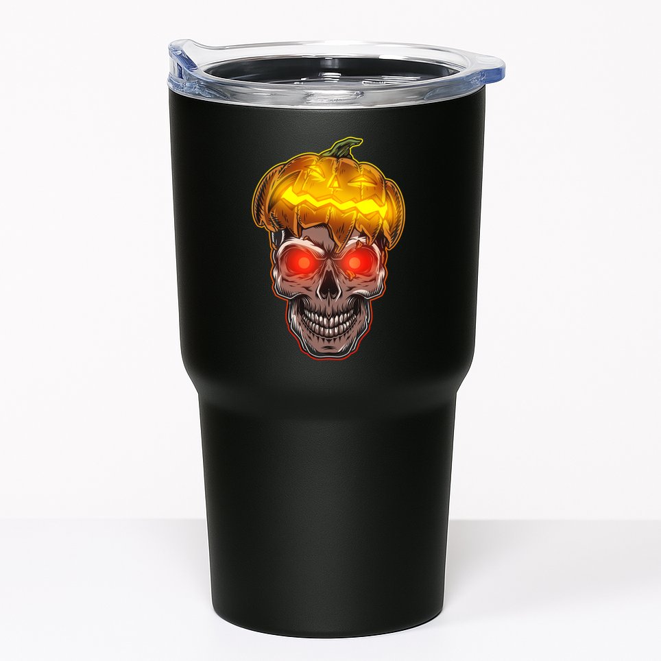 Spooky Halloween Glowing Pumpkin Skull Face Tumbler