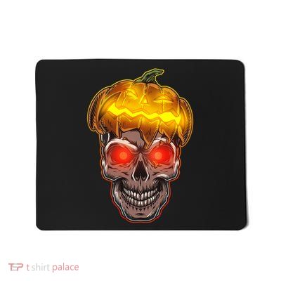 Spooky Halloween Glowing Pumpkin Skull Face Mousepad