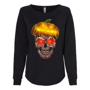 Spooky Halloween Glowing Pumpkin Skull Face Womens California Wash Sweatshirt