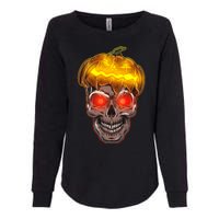 Spooky Halloween Glowing Pumpkin Skull Face Womens California Wash Sweatshirt