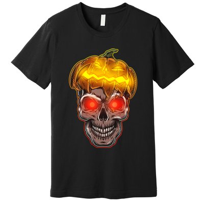 Spooky Halloween Glowing Pumpkin Skull Face Premium T-Shirt