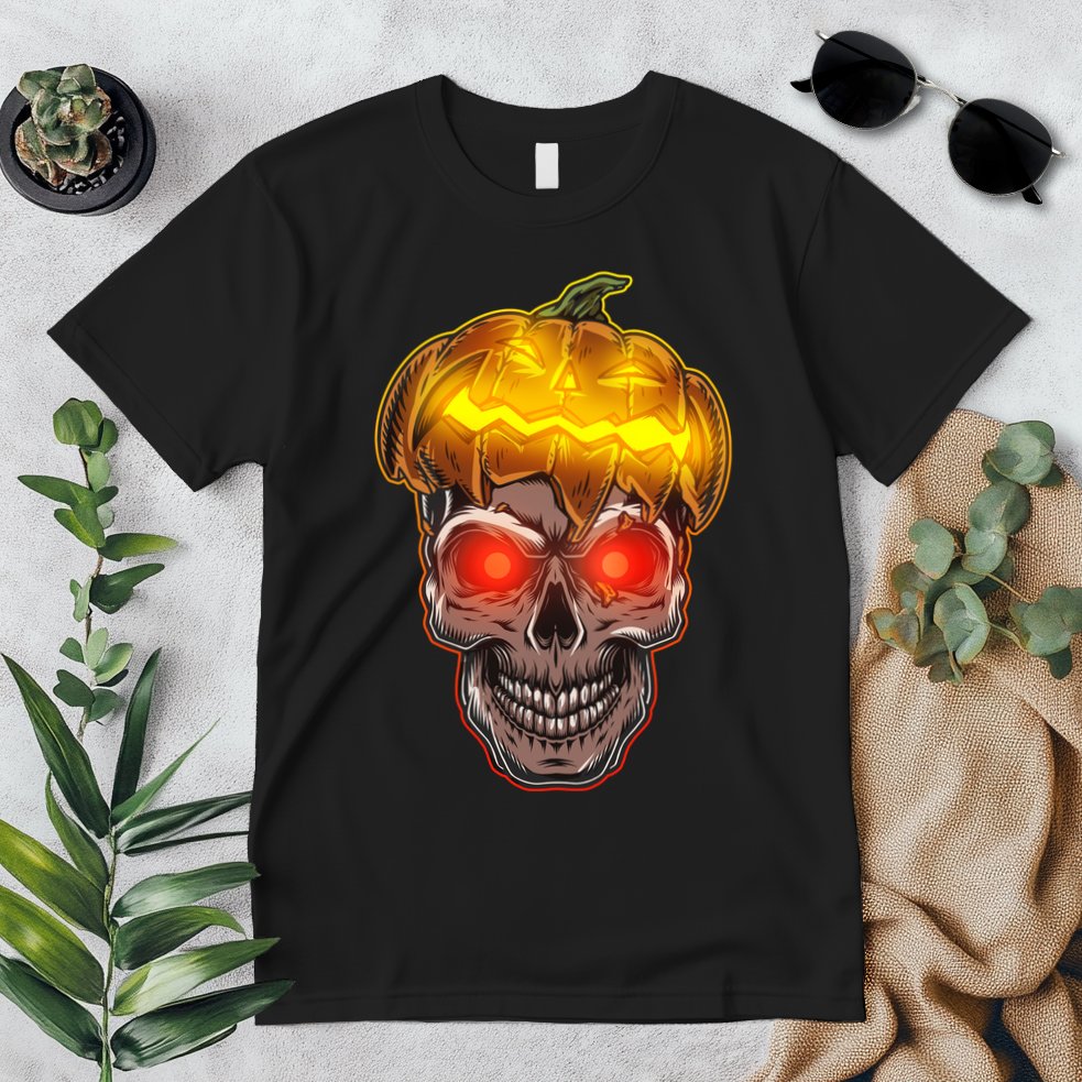 Spooky Halloween Glowing Pumpkin Skull Face Premium T-Shirt