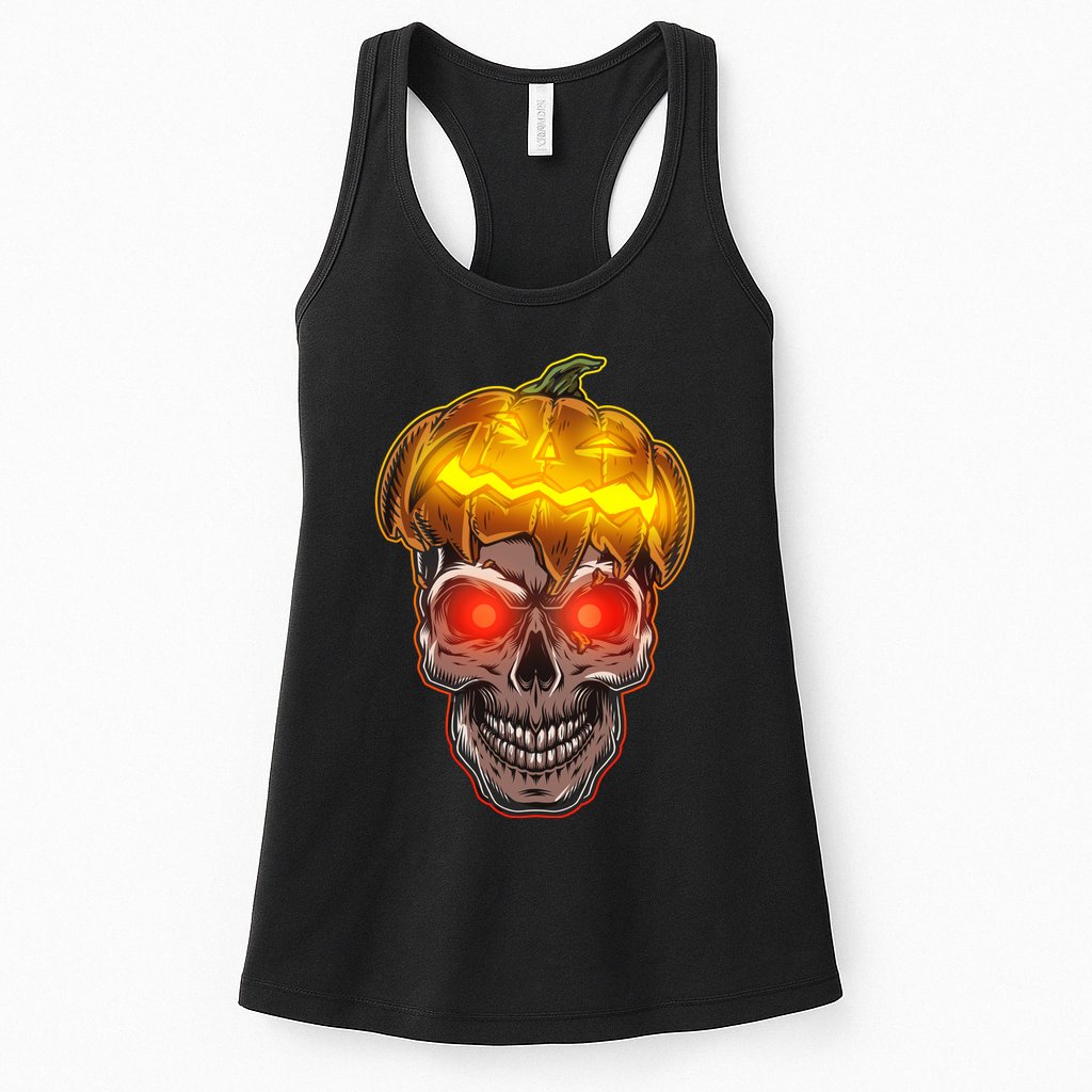 Spooky Halloween Glowing Pumpkin Skull Face Womens Tank Top